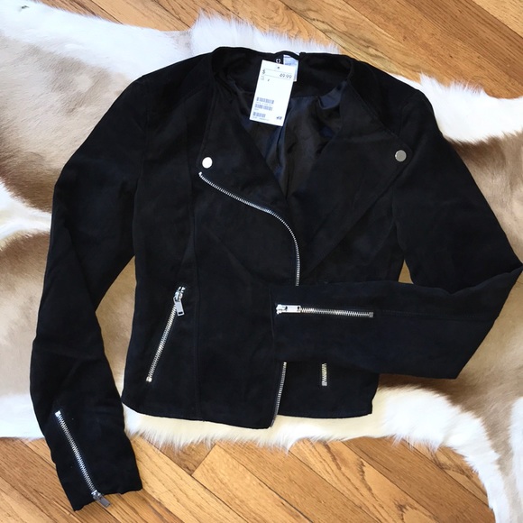 NWT H&M Cropped Faux Suede/Velvet Moto Jacket - S2 - Picture 6 of 6